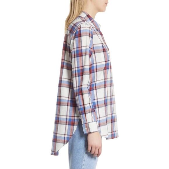 Caslon Plaid Cotton Longline Button-Up Shirt Small Blue Red White NWT - Picture 3 of 6